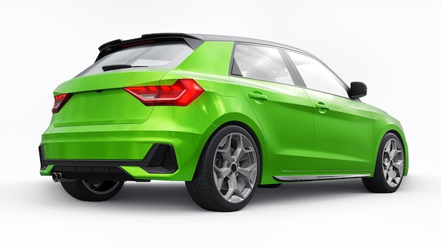 Foto coche premium urbano compacto en un hatchback verde sobre un fondo blanco aislado ilustración 3d