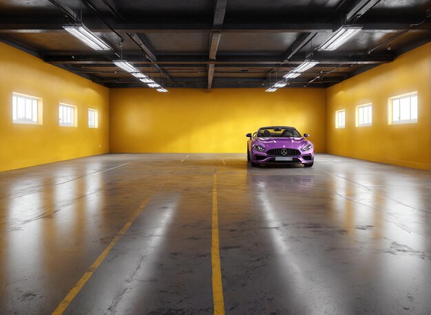 Foto un coche púrpura en un estacionamiento