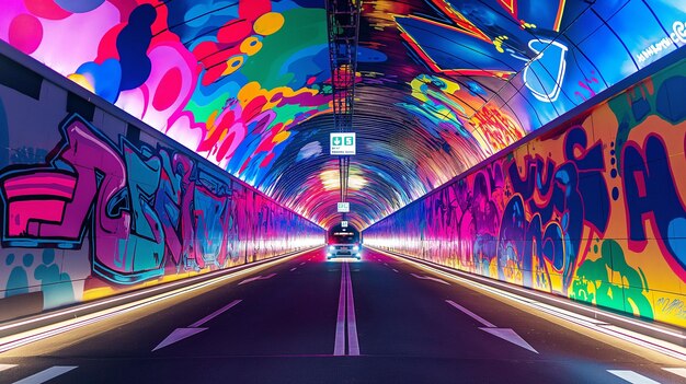 un coche que está conduciendo en un túnel con la palabra cita en él