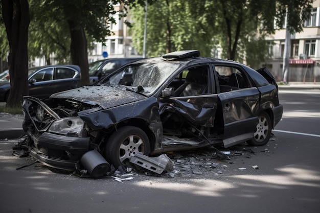 Un coche que se ha estrellado contra un árbol.