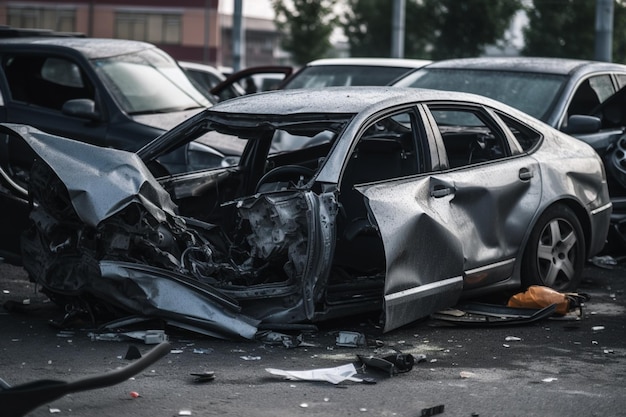 Un coche que se ha estrellado contra él.