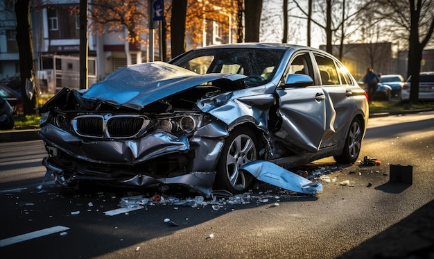 Un coche que ha sido atropellado por otro coche