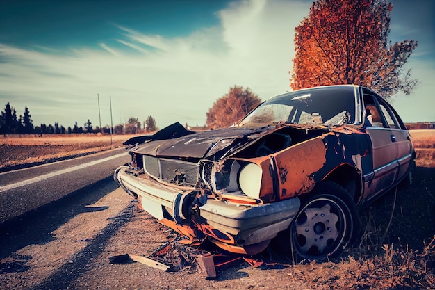 Un coche que ha sido dañado por un accidente de coche