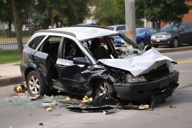 Un coche que ha sido dañado en un choque.