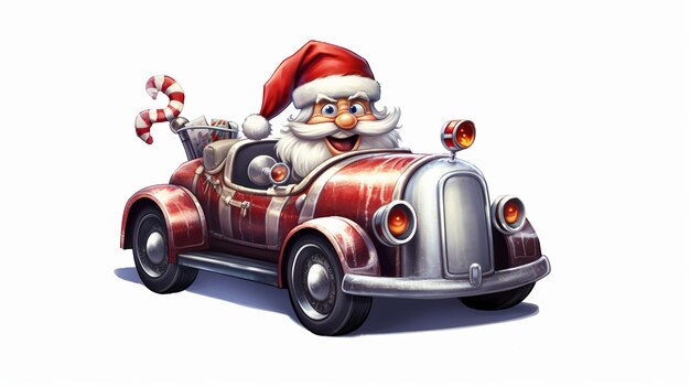 coche de regalo de santa claus aislado sobre fondo blanco ai generativa