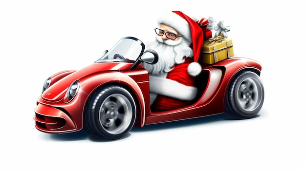 coche de regalo de santa claus aislado sobre fondo blanco ai generativa