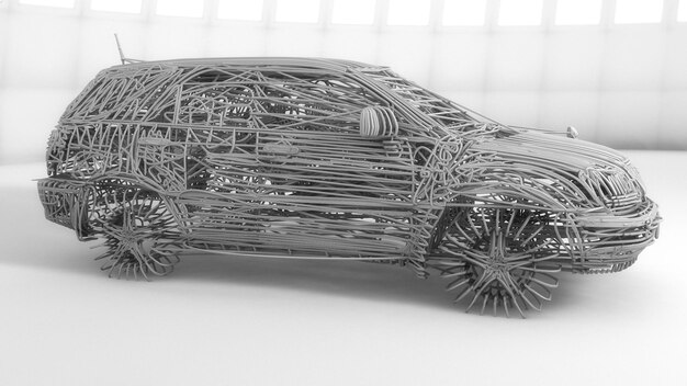 coche de render 3d hecho con líneas