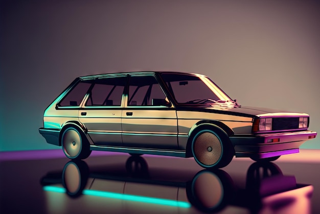 Coche retro abstracto estilo años 80 Diseño automotriz vintage con luces de neón IA generada