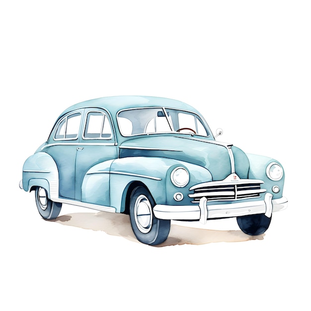 coche retro en el estilo vintage acuarela clipart