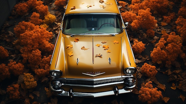 Coche retro en el parque de otoño