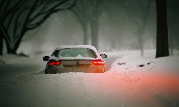 coche rojo atascado en la nieve