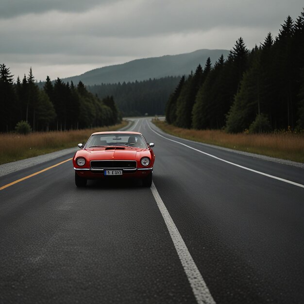 Foto un coche rojo está conduciendo por una carretera con una placa de matrícula que dice st patrick