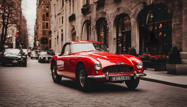 un coche rojo con una matrícula que dice