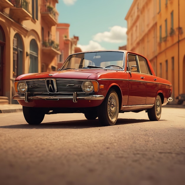 Foto un coche rojo con el número c en la parte delantera está estacionado en la calle