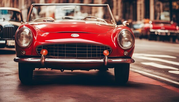 un coche rojo con la palabra en el frente