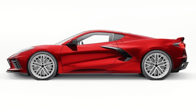 Coche rojo sobre un fondo blanco aislado ilustración 3d