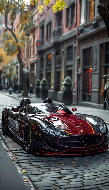 Foto un coche rojo con una tapa negra que dice supercoche en él