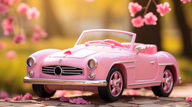 Coche rosa clásico en estilo rosa.