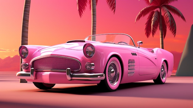 un coche rosa con un fondo rosa