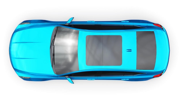 Coche sedán de negocios premium azul en una configuración deportiva en una representación 3d de fondo blanco