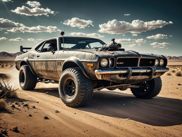 Foto un coche steampunk en el desierto