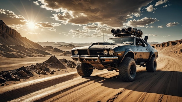 Foto un coche steampunk en el desierto