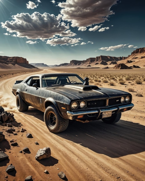 Foto un coche steampunk en el desierto