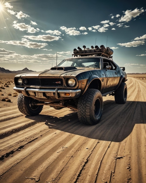 Foto un coche steampunk en el desierto