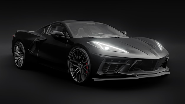 Coche superdeportivo sobre un fondo negro... Ilustración 3d.