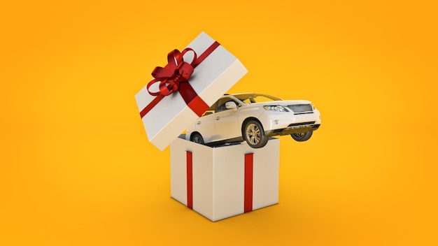 Coche SUV cupé concepto de caja de regalo 3D rendering