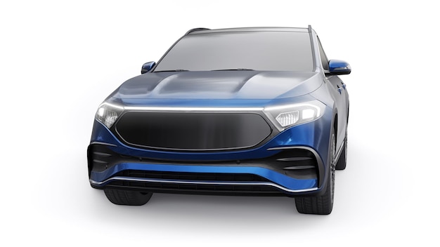 Coche SUV eléctrico innovador de la familia azul sobre un fondo blanco de renderizado 3d