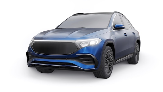 Coche SUV eléctrico innovador de la familia azul sobre un fondo blanco de renderizado 3d