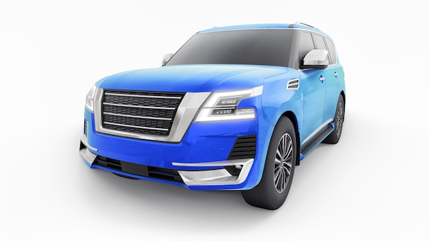 Coche SUV familiar Premium azul aislado sobre fondo blanco renderizado 3d