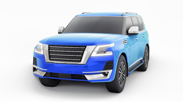 Coche SUV familiar Premium azul aislado sobre fondo blanco renderizado 3d