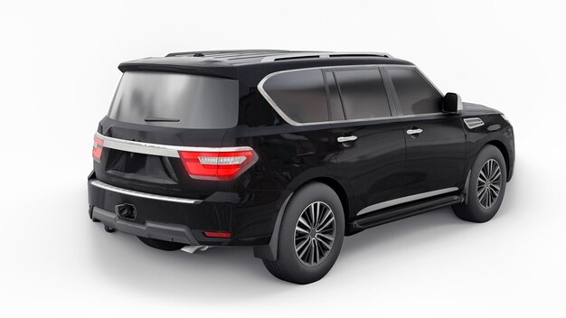 Coche SUV familiar premium negro aislado sobre fondo blanco renderizado 3d