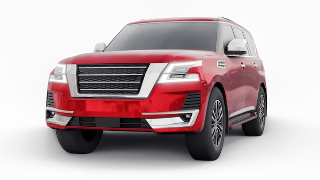 Coche SUV familiar Premium rojo aislado sobre fondo blanco renderizado 3d