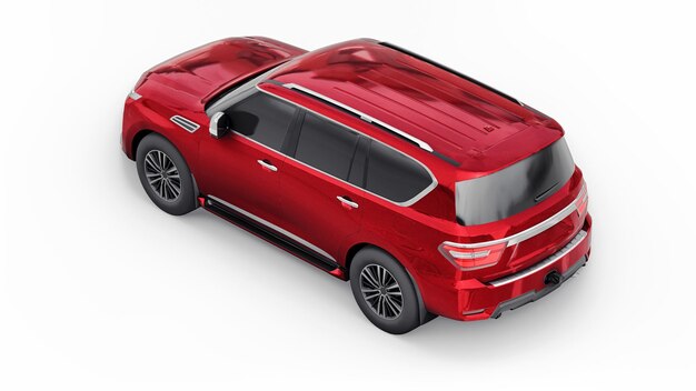 Coche SUV familiar Premium rojo aislado sobre fondo blanco renderizado 3d