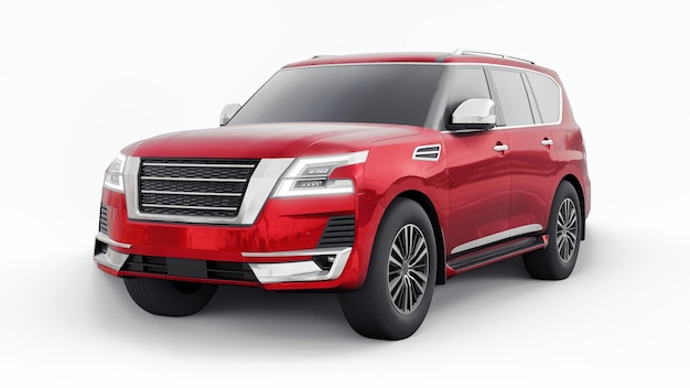 Coche SUV familiar Premium rojo aislado sobre fondo blanco renderizado 3d