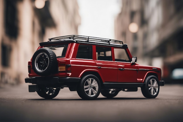 Un coche SUV rojo aislado sobre fondo blanco.