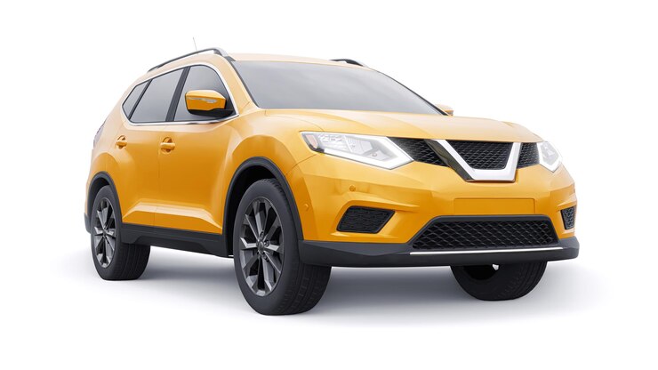 Foto coche suv urbano familiar de tamaño mediano amarillo sobre fondo blanco ilustración 3d