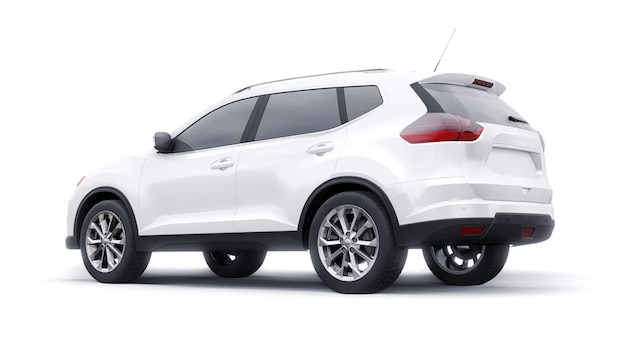 Coche SUV urbano familiar de tamaño mediano blanco sobre fondo blanco Ilustración 3D