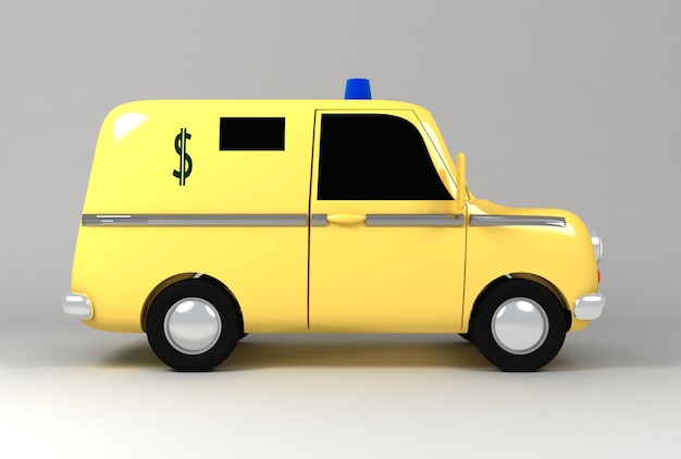Foto coche de tránsito de efectivo ilustración en 3d representación en 3d del coche del banco coche amarillo de estilo antiguo