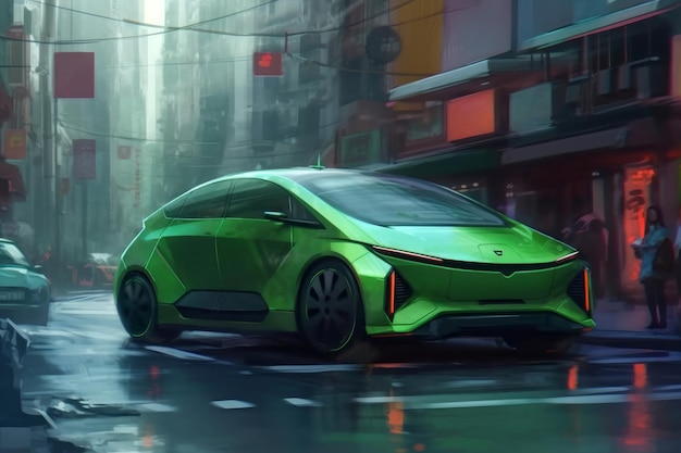 Coche urbano eléctrico verde Generar Ai