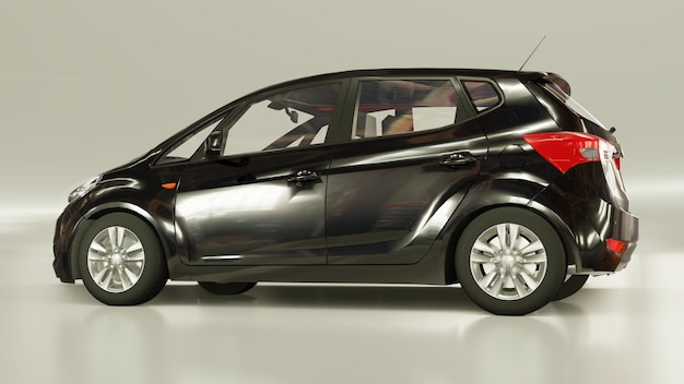 Coche urbano negro con superficie en blanco para su diseño creativo. Representación 3D.