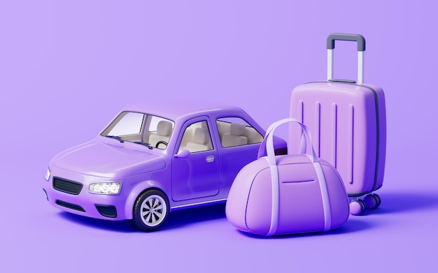 Coche y viajes con renderización en 3D al estilo de dibujos animados