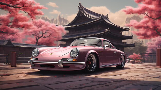 coche vintage en una escena japonesa