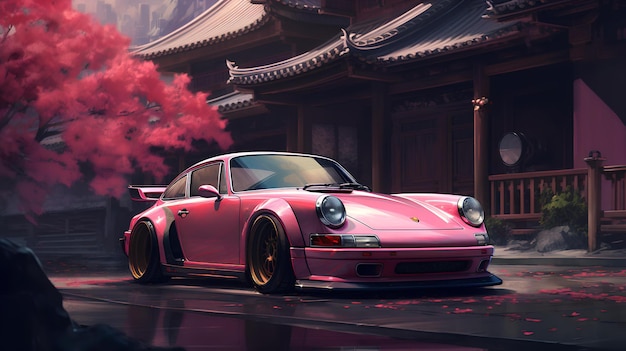 coche vintage en una escena japonesa