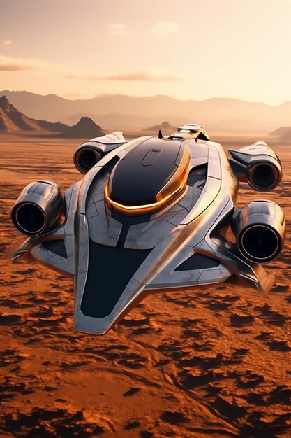 Foto coche volador futurista volando sobre el desierto ia generativa