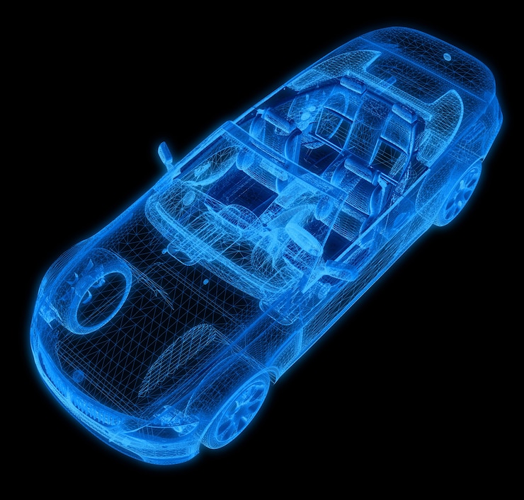 Foto coche wireframe sobre fondo negro