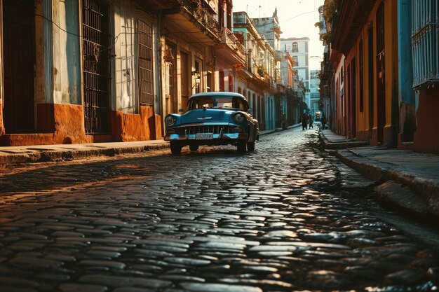 Foto coches antiguos clásicos en las calles generados por la ia